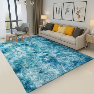 Standard Shaggy Tye Dey Teal Cozy Non-Slip Area Rug 