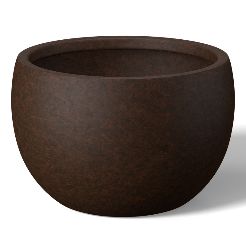 Concrete Round Planter / Pot With Drainage Holes, 13" H x 19" W c 19" D, Earthy Brown