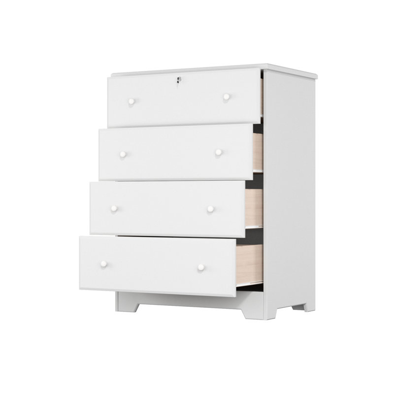 Commode 4 tiroirs en bois massif Raiqa, Blanc