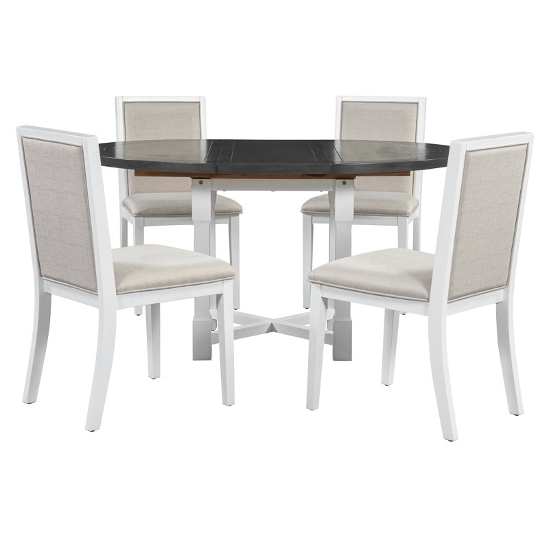 Ensemble de table de salle à manger extensible pour 4 personnes Trexm, Blanc, Beige, Gris