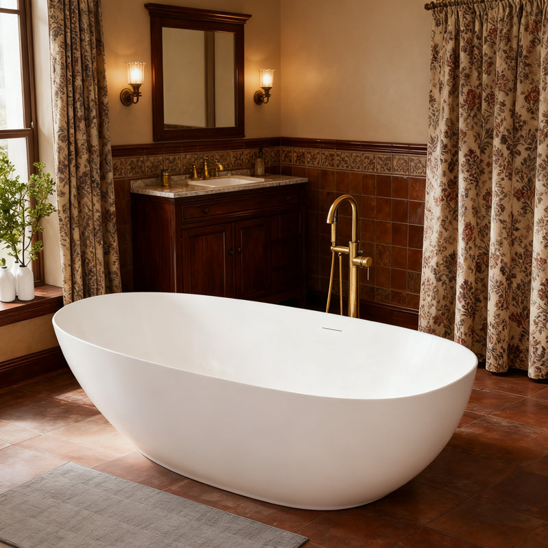 Baignoire de trempage autoportante 67 po. X 31,5 po. Blanc brillant, Blanc lustré, H 21,65 po x L 67 po x l 31,5 po