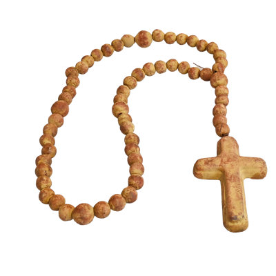 Natural, Hand Fired Clay Rosary With Cross