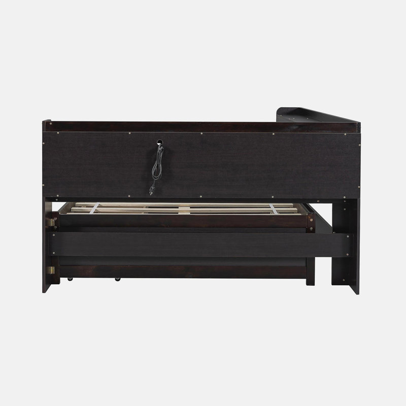 L-shaped bunk bed with power outlet, USB charging port, and two drawers, Full, Espresso