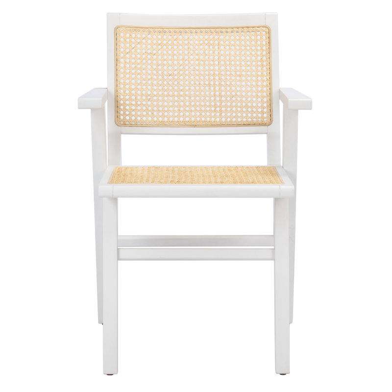 Hattie Coastal White Wood & Natural Cane Armchair Set of 2