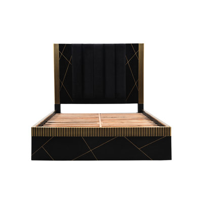 Queen Bed With Mango Wood And Black Metal Ornaments Elegant Artistry