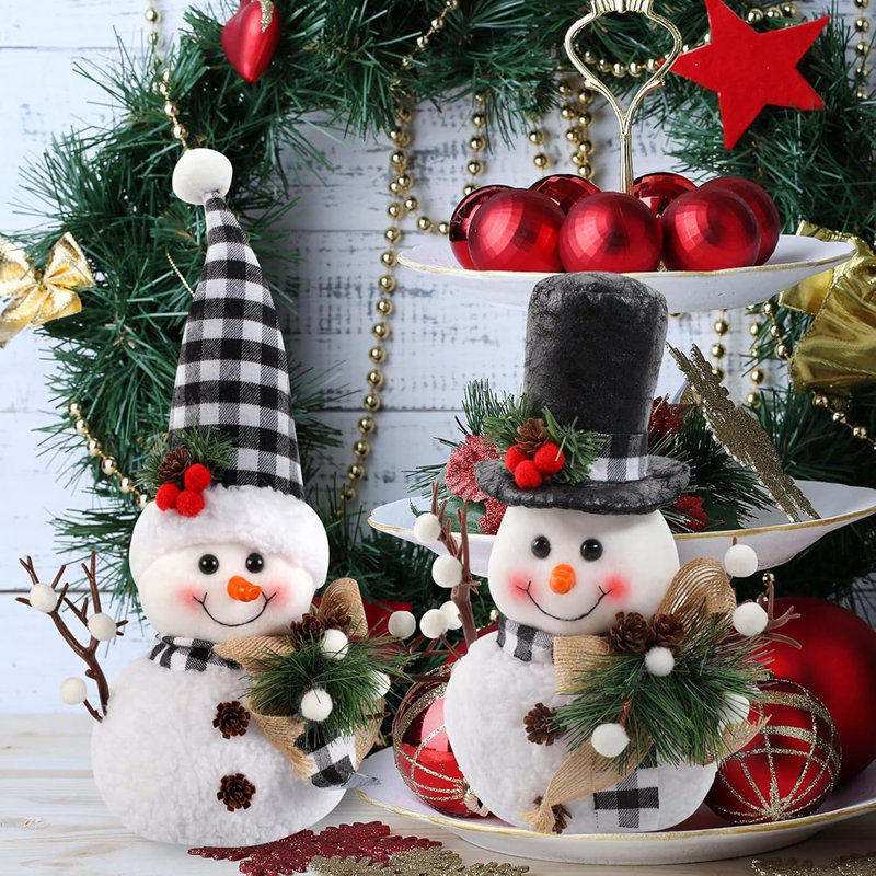 Décor de bonhomme de neige écossais noir et blanc (ensemble de 2 pièces) - Hiver ...
