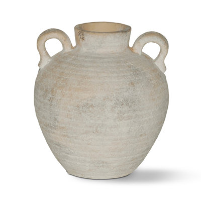 Small Rustic Vintage Ceramic Vase with Double Handles, Horizontal Textured Home Decor Accent for Fresh or Faux Florals
