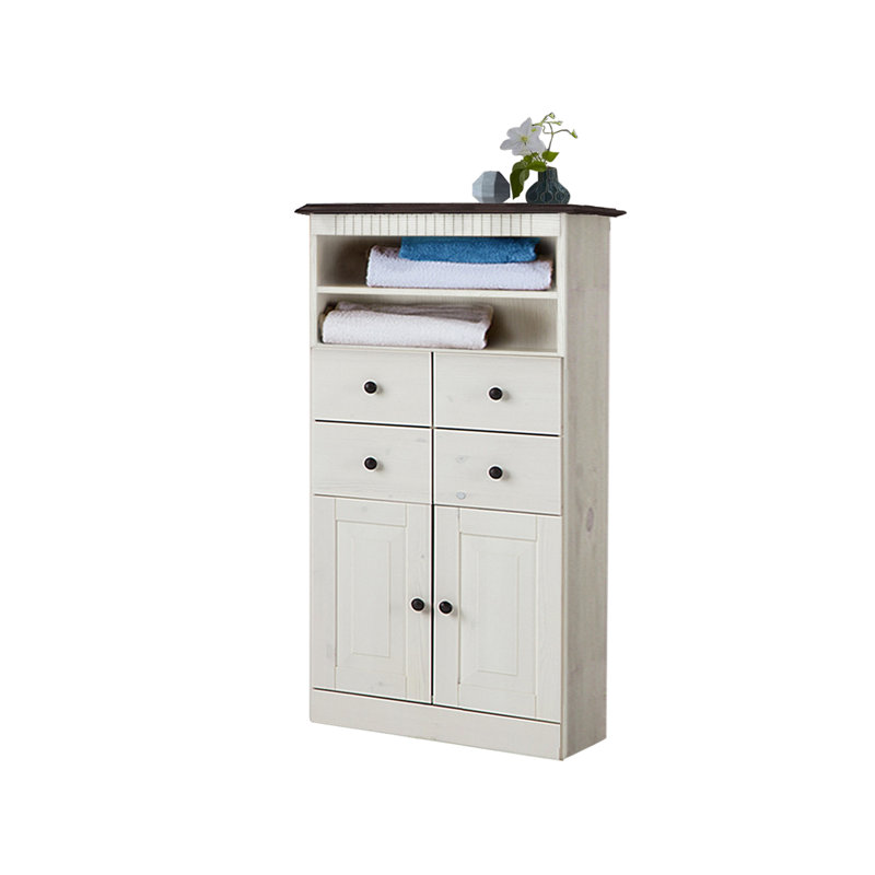 Vernita Solid Wood Freestanding Bathroom Cabinet, Havana White Lacquer