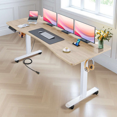 62.98" Electric Height Adjustable Standing Desk With 4 Casters And Charging Stations, 2 Hooks, Big Mouse Pad