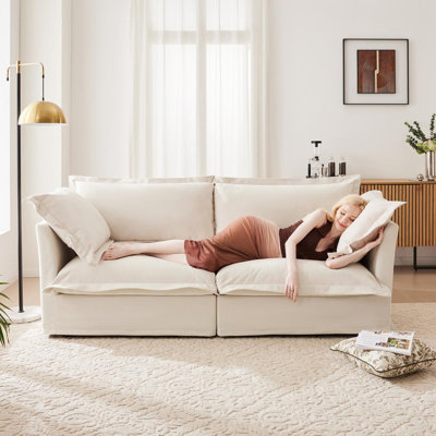 Causeuse en chenille avec coussin rembourré et repose-pieds convertible
