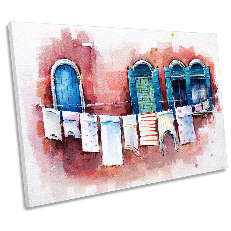 Mediterranean Washing Line Framed - Wrapped Canvas Print, 81.3cm H x 121.9cm W x 4cm D