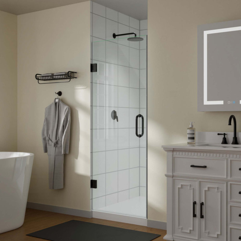 Porte de douche sans cadre - verre trempé de 3/8 po (10 mm), balançoire simple articulée, installation réversible