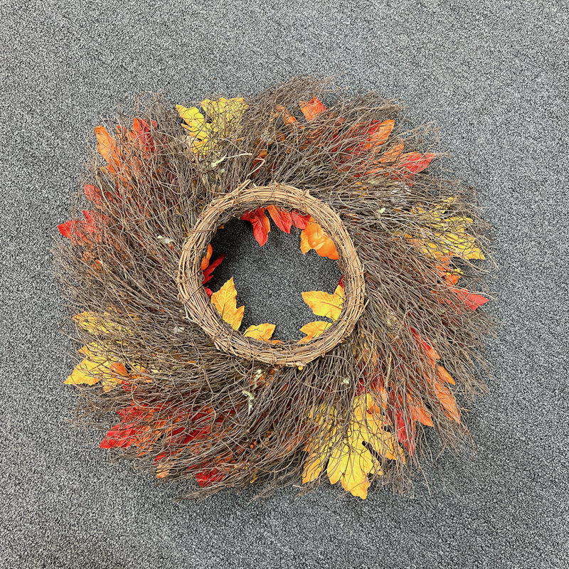 22" Orange Handmade Halloween Pumpkin & Pine Cones Wreath