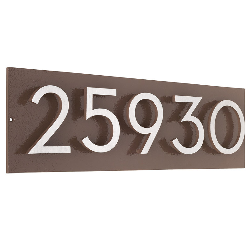 Floating 1-Line Wall Address Plaque, Satin Nickel Two Tone, Yes, White