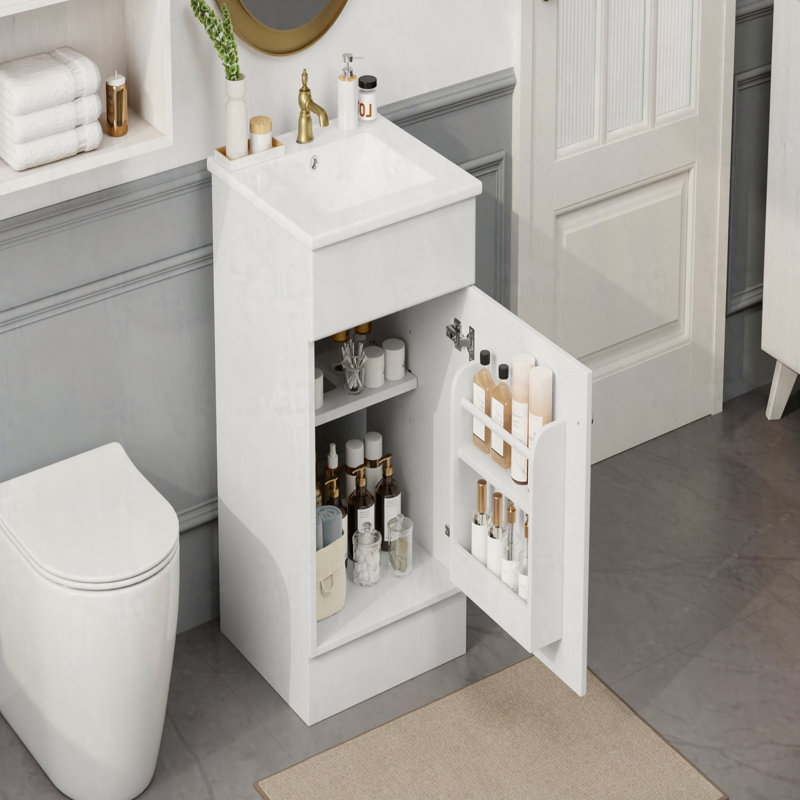 Meuble-lavabo de 20 po avec lavabo, meuble-lavabo avec tablette de porte et tablette réglable , Blanc, Argent argent