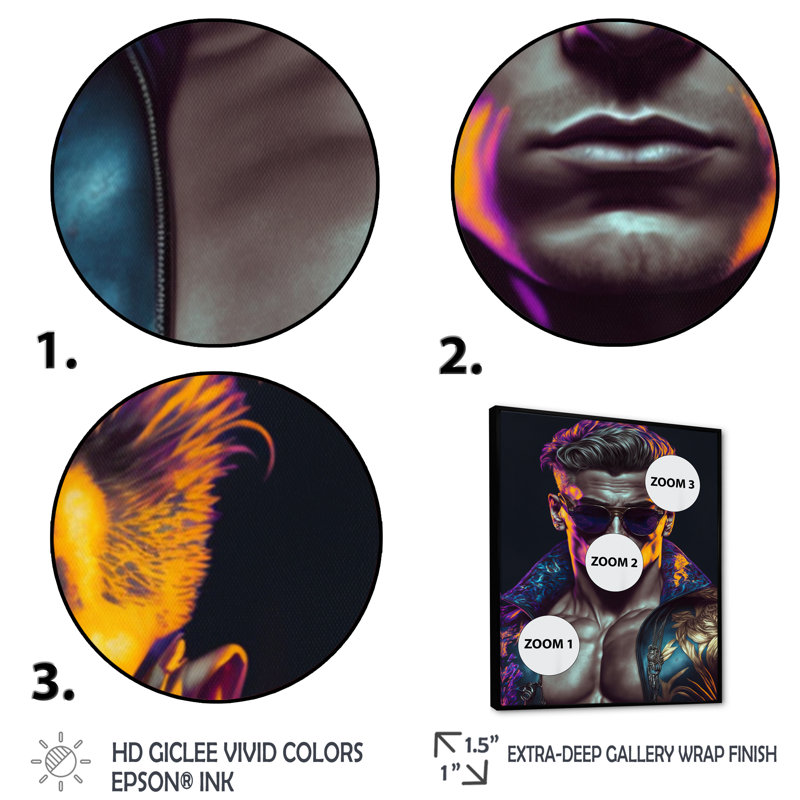 «Fashion Muscular Man with Sun Glasses IV», reproduction sur toile, H 20 po x l 12 po x P 1 po