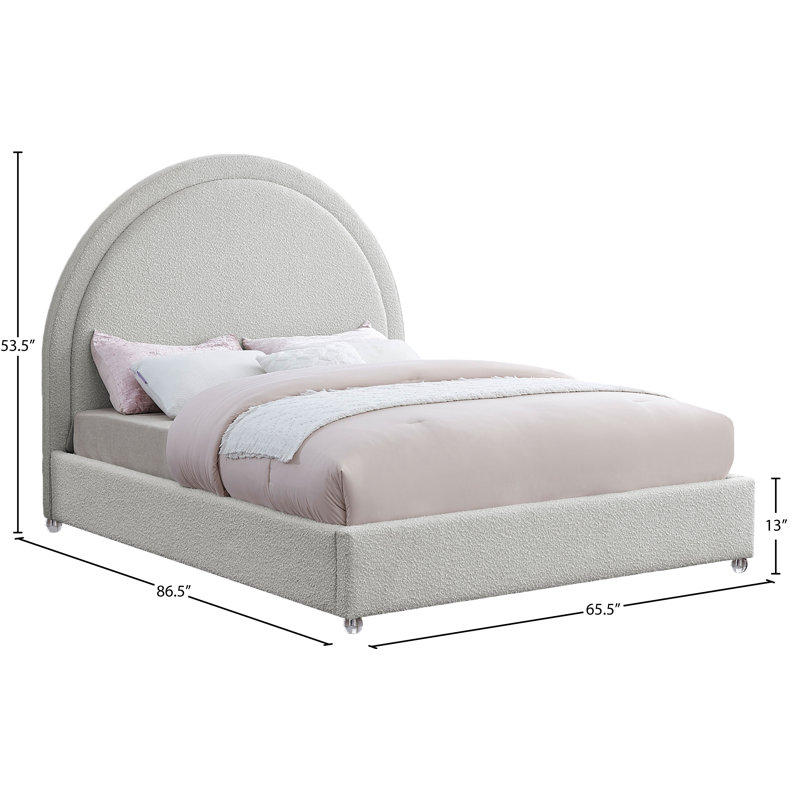 Milo Upholstered Boucle Platform Bed, Queen, Cream Boucle Fabric