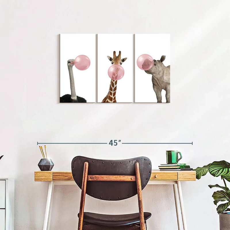 Ensemble de 3 animaux rigolos sur toile, H 20 po x l 33 po