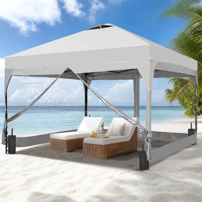 12 Ft X 12 Ft One-Push Set Up Canopy Tents With Sidewalls And Sandbags