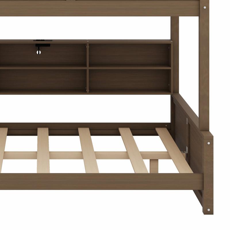 Bunk Bed With Storage Cabinets And USB Ports, Antique Wood