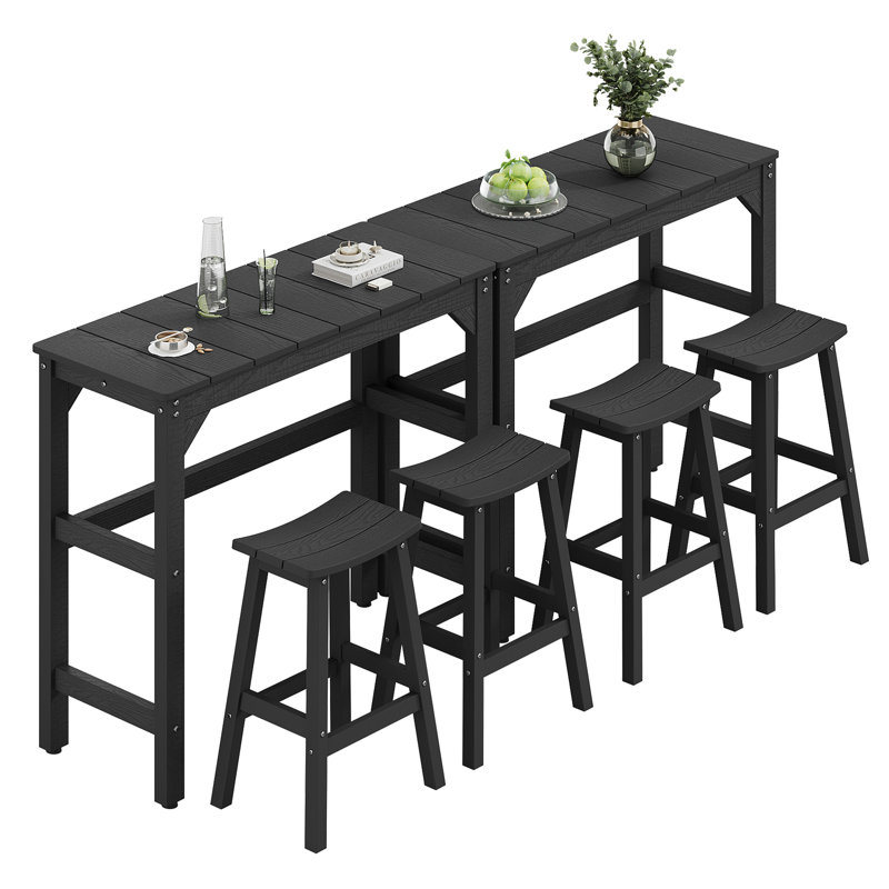 Ensemble de bar de patio 6 pièces, table basse et tabourets d'extérieur imperméables pour 4 personnes toutes saisons Hips, noir