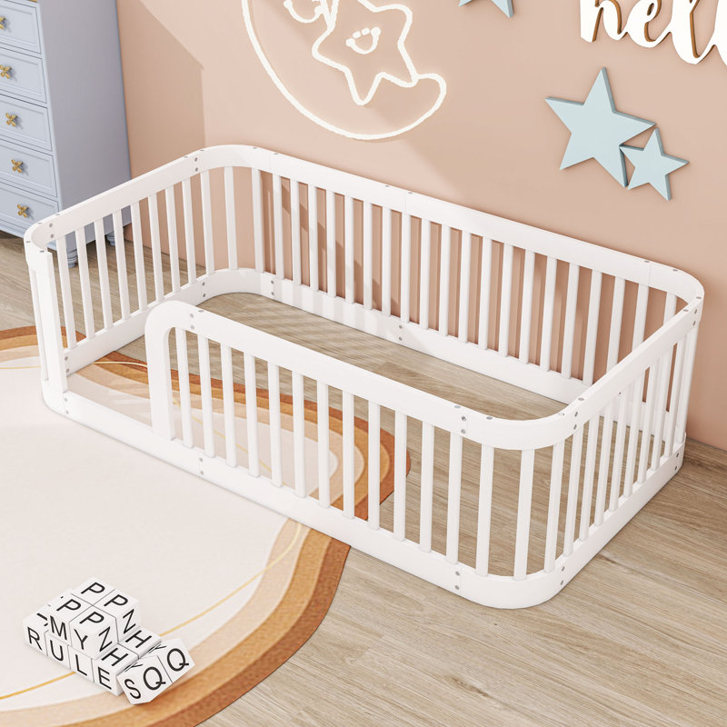 Lit simple en bois avec coins arrondis, Blanc