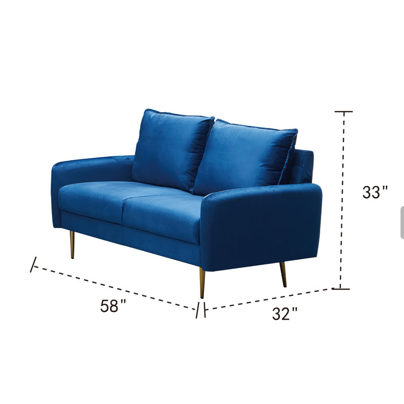 Govany 57.8'' Velvet Loveseat, 33" H x 57.8" W x 31.7" D, Prussian Blue Velvet