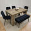 Dining Table Set with Rustic Wood Effect Table, 4 Black Velvet Chairs and Black Velvet Bench 6 Seater