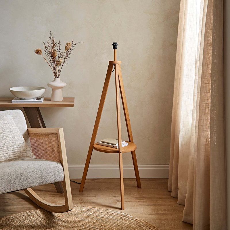 Morrigan Painted Wooden Tripod Shelved Floor Lamp Base, Brown