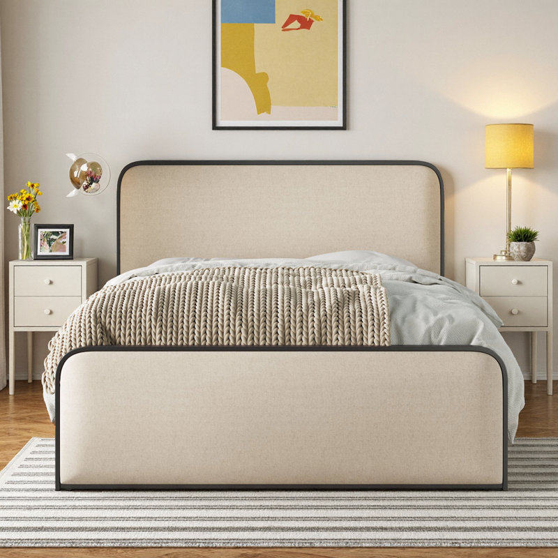 Alviera Modern Upholstered Bed Frame with Headboard & Footboard, Queen Size Platform Bed with Under Bed Storage, 800 lb Capacity, Beige