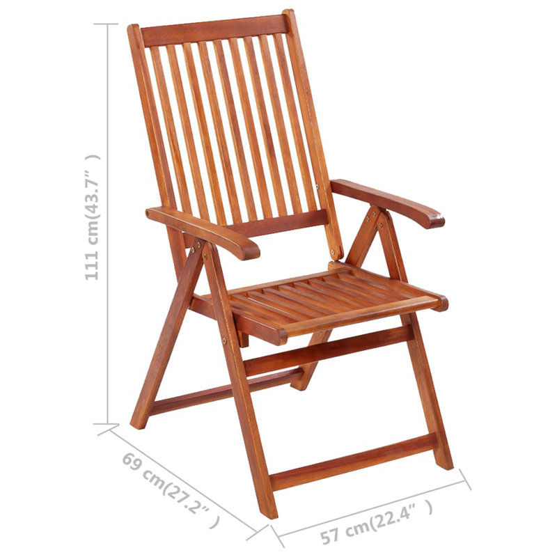 Chaise de patio pliante en acacia avec coussin Jomes, Taupe