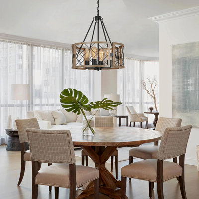 Lustre de maison de campagne moderne, lustre de salle à manger rustique à 4 lumières avec îlot de cuisine, suspension réglable, chêne noir et foncé
