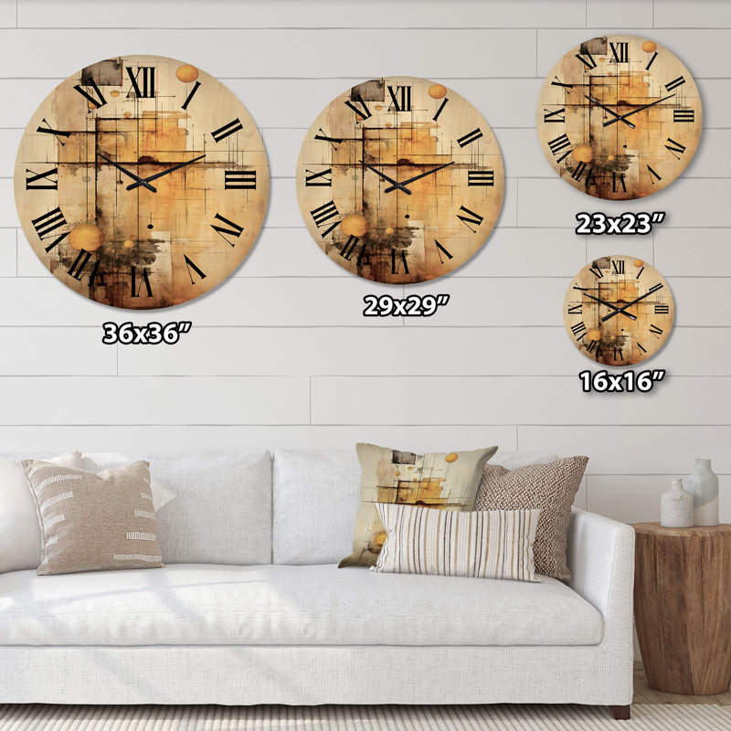 Enchanted Destruction Vintage Illustration - Horloge murale géométrique abstraite surdimensionnée en bois, Très grand