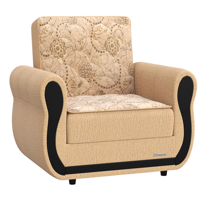 Fauteuil-lit rembourré convertible avec rangement, Chenille beige
