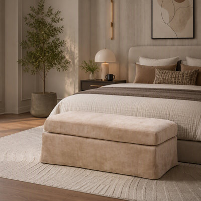 Modern Upholstered Chenille Square Ottoman with Metal Legs