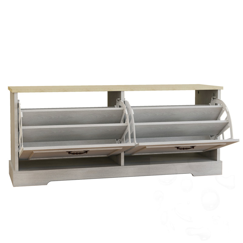 2 Flip Drawers Bench with Adjustable Shelf