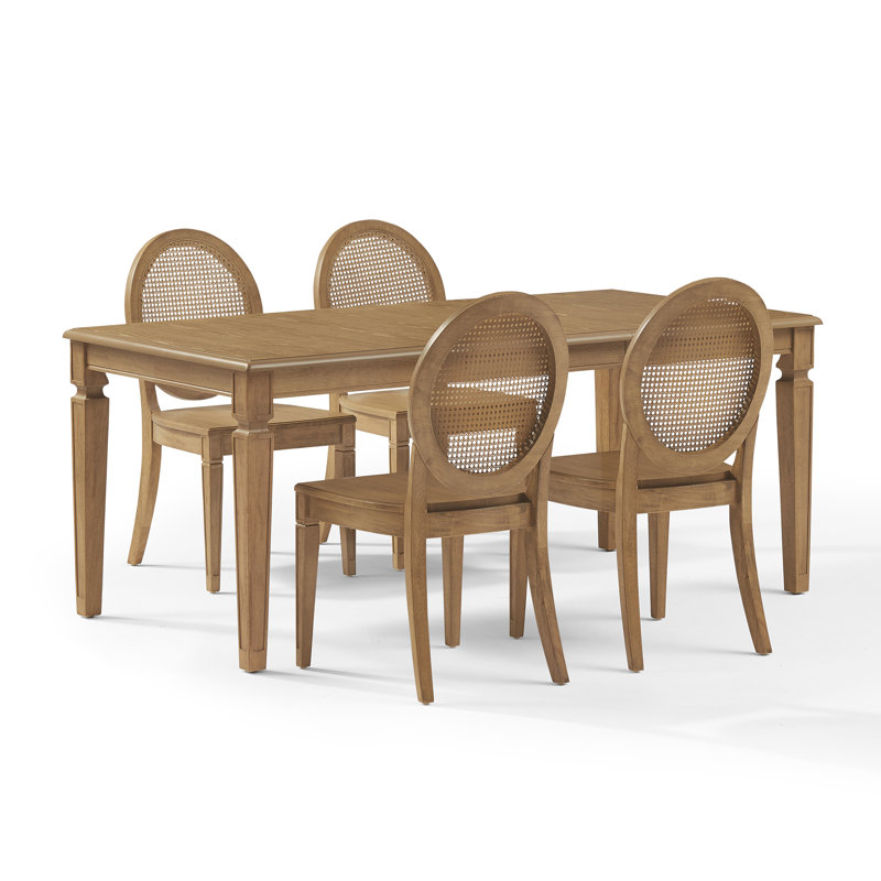 Ensemble de table de salle à manger 5 pièces pour 4 personnes avec dossier en canne Jacolyn, 5 pièces: table, 4 chaises