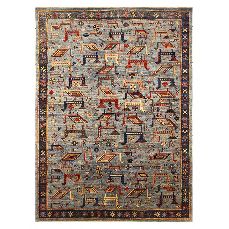 Tapis gris / rouge / brun noué à la main de haute qualité