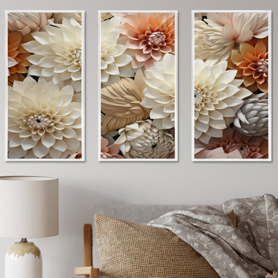 Minimalism Mums In Beige & Muted Color III - Mums Canvas Art Set