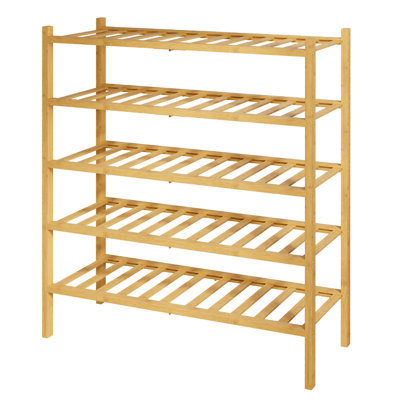 Bamboo Wooden Shoe Rack for Closet - Stackable Shoe Organizer with Modular Structure, Space-Saving Shoe Shelf for Entryway, Living Room, Bedroom, 26.8" Wide - 5 Tiers, Natural