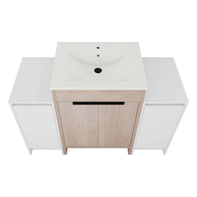 Armoire de salle de bain autoportante polyvalente avec des caractéristiques avancées et un design élégant, Blanc, 48"