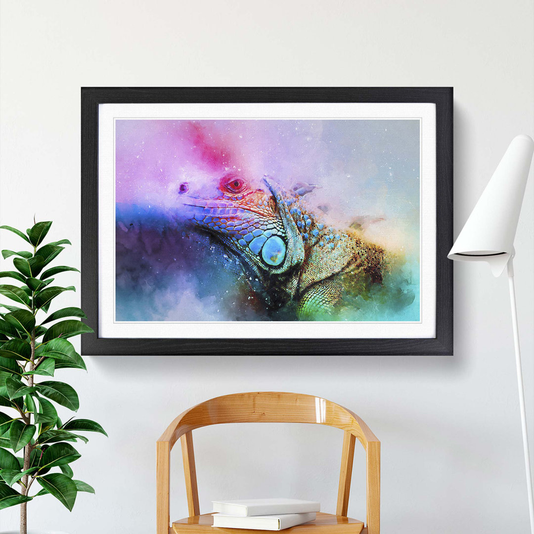 Iguana Lizard Colour Explosion in Abstract - Framed Print