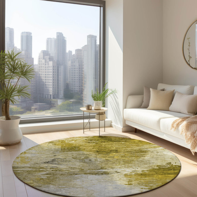 Khloei Washable Abstract Indoor / Outdoor Rug, Round 8'