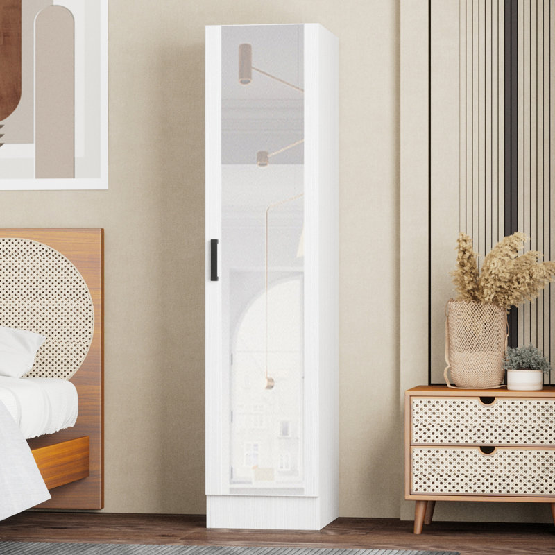  Armoire garde-robe avec miroir sur la porte qui peut s'ouvrir de la gauche ou de la droite., Blanc