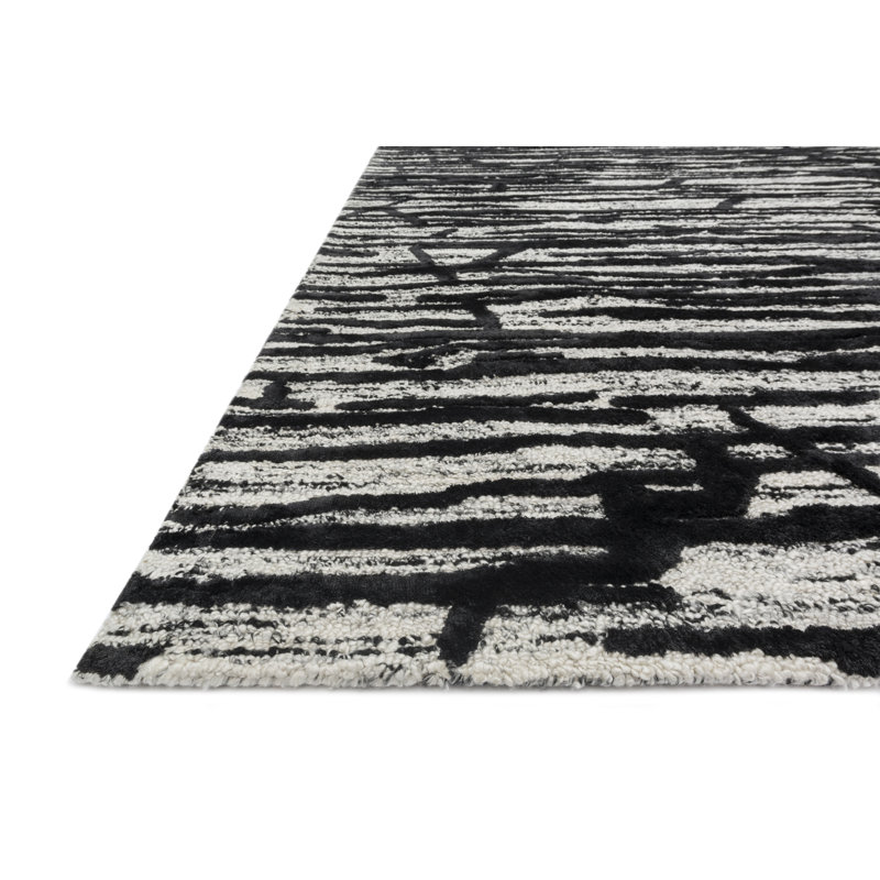 Tapis ivoire / noir touffeté à la main Rusch, Rectangle 9 pi 3 po x 13 pi