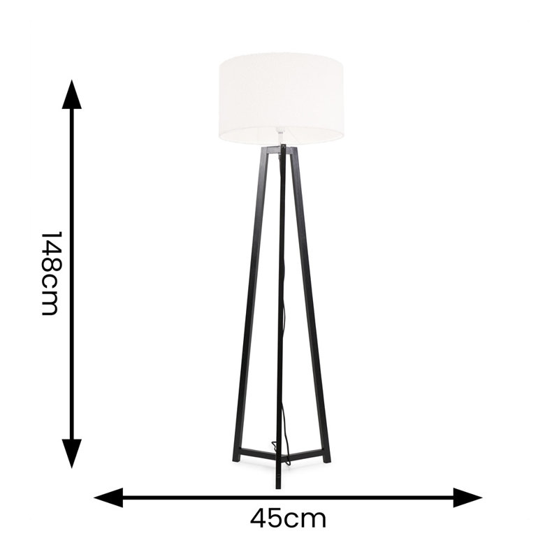 Rhavyn 148cm Traditional Floor Lamp, Matte Black, Cream