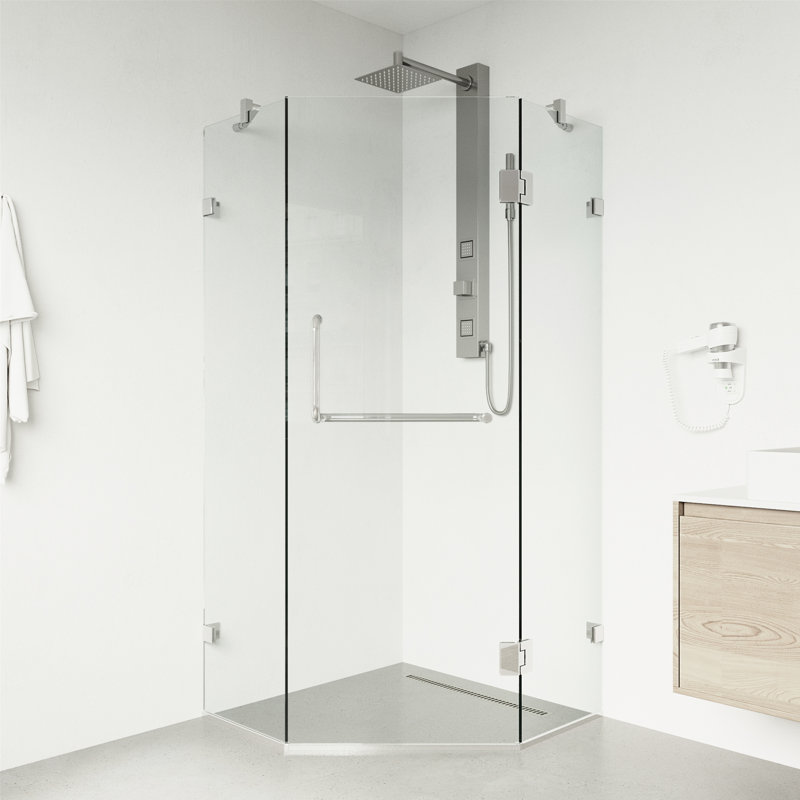 Piedmont 34" W x 34" D x 73" H Hinged Frameless Shower Enclosure with 3/8  Clear Glass, Chrome