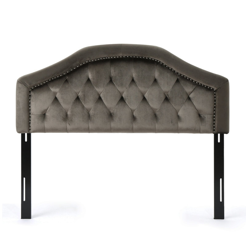 Tête de lit capitonnée et capitonnée, tête de lit en bois massif avec pieds en métal durable, tête de lit à hauteur réglable avec garniture cloutée dans la chambre à coucher