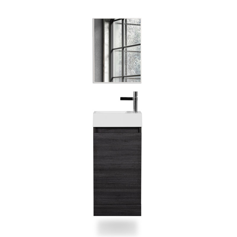 Meuble-lavabo simple autoportant 16 po avec lavabo intégré Hessman, Chêne blanchi