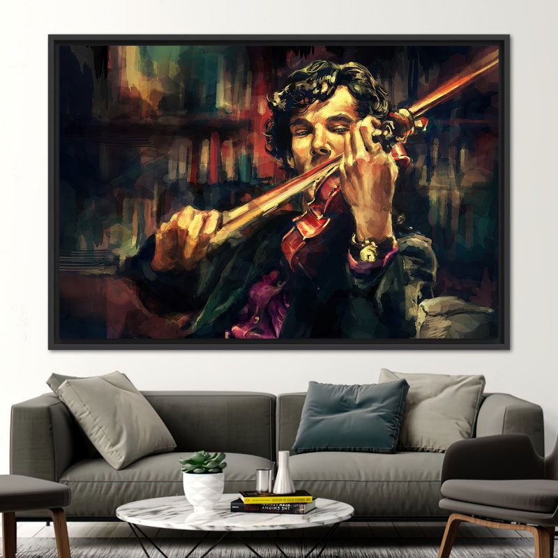«Sherlock Holmes Inspired Violinist Modern», art sur toile pour la décoration de salle de musique, H 41 po x l 94 po